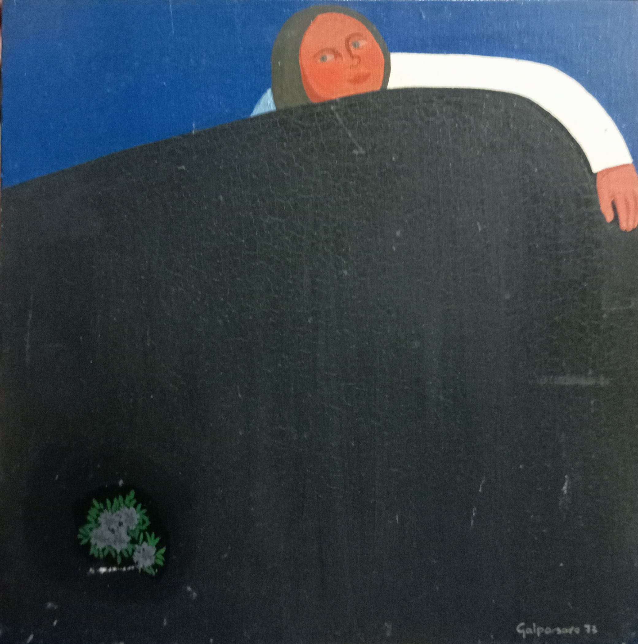 1973 Roca con niña 30x28 Óleo sobre tabla
